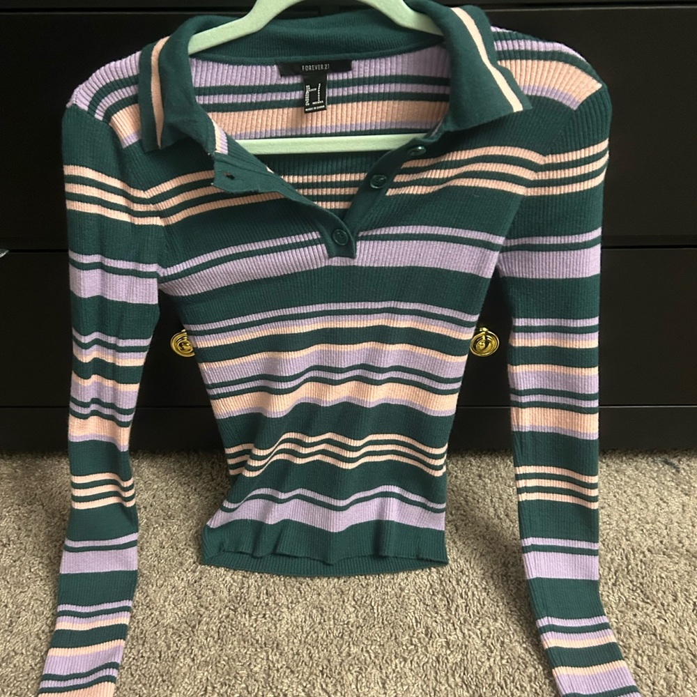 Green/Purple Striped Women's Top